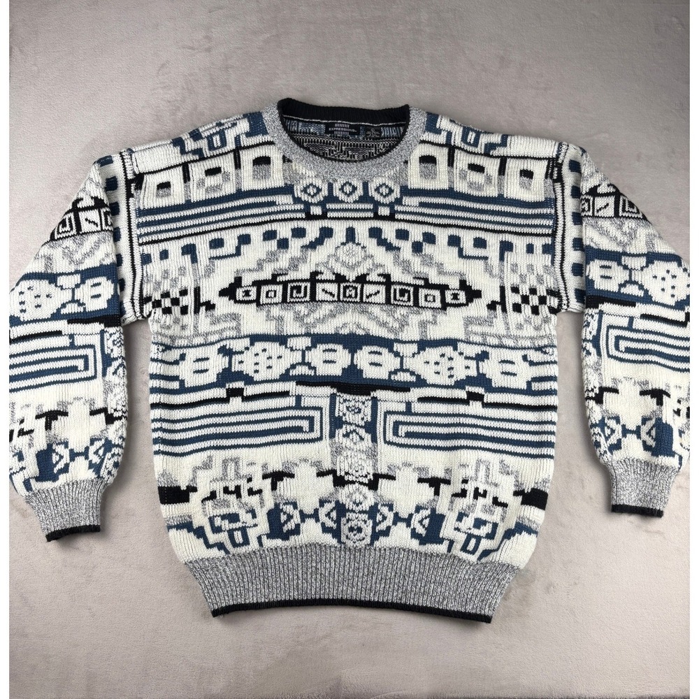 Expressions Vintage 90s Geometric Abstract Chunky Knit Sweater Mens Large